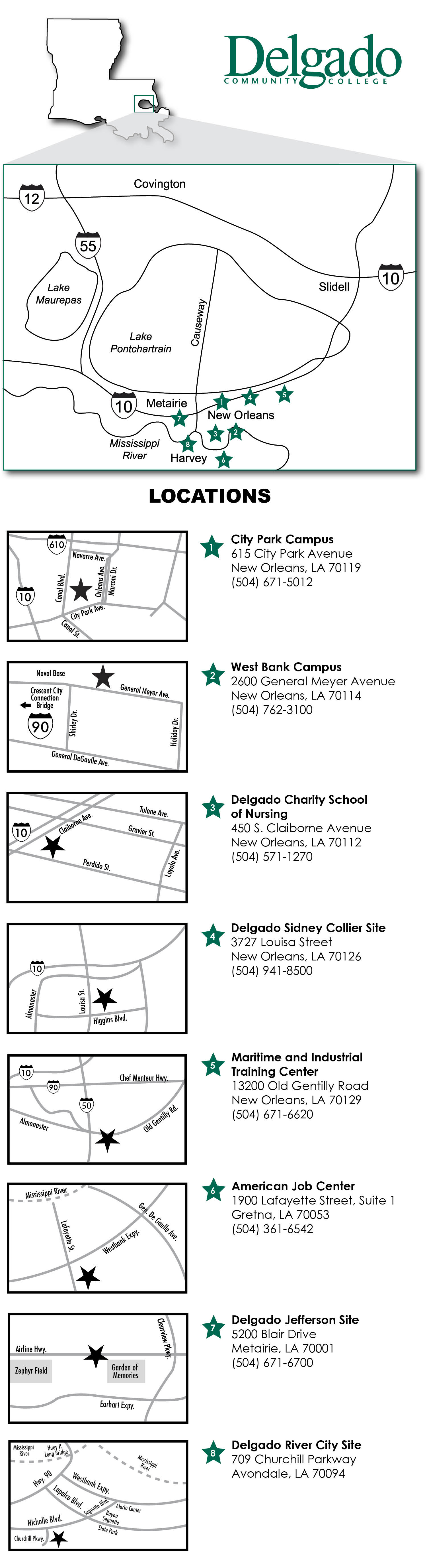 Maps of each Delgado location