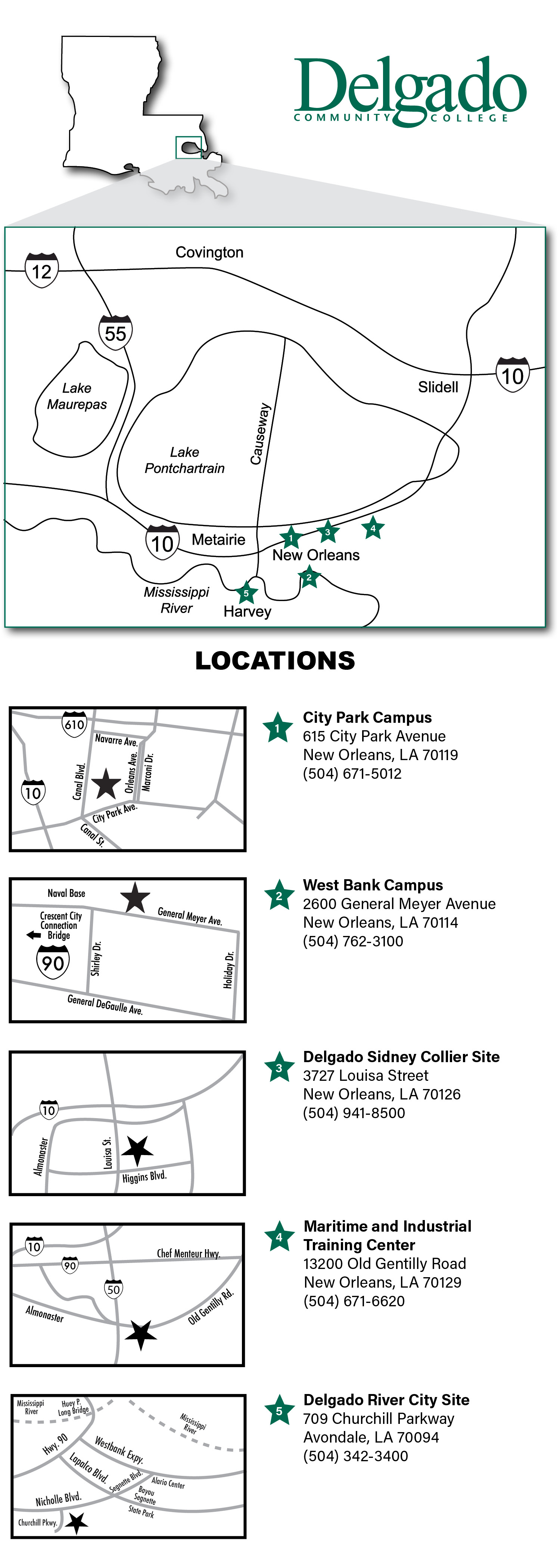 Maps of each Delgado location